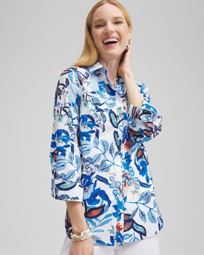 Women's No Iron Stretch Cool Floral Shirt - Intense Azure