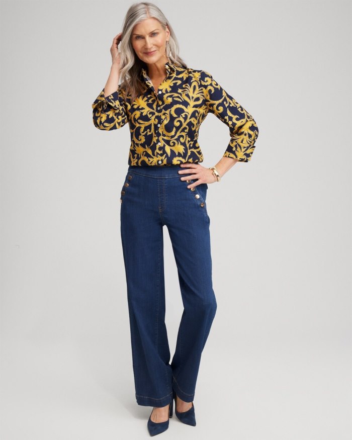 Women's No Iron 3/4 Sleeve Filigree Print Shirt - Classic Navy