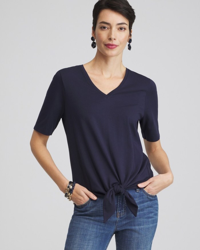 Women's Tie-Front Top - Classic Navy - Click Image to Close