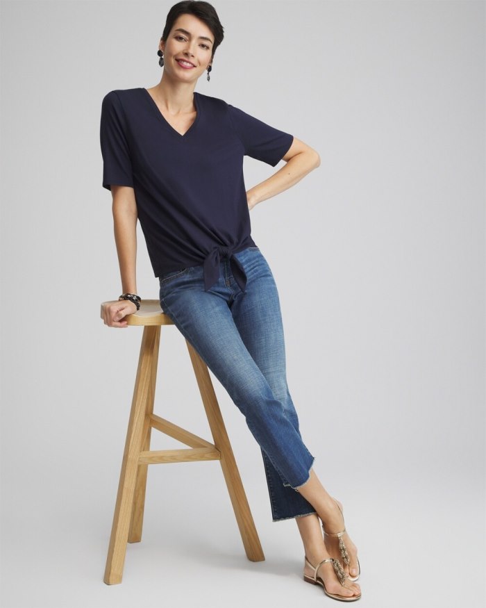 Women's Tie-Front Top - Classic Navy