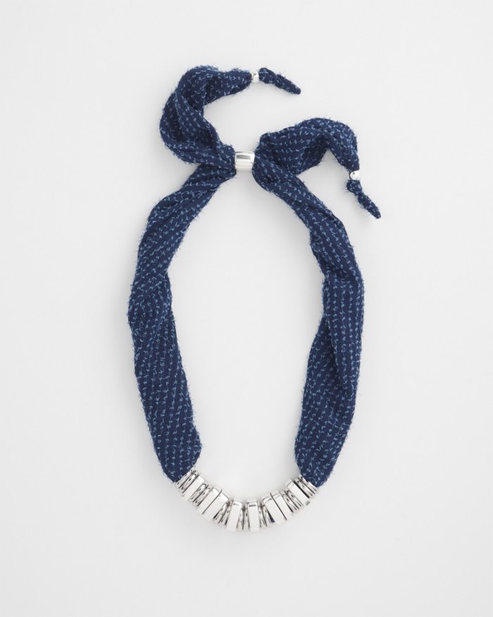 Women's Adjustable Denim Scarf Necklace - Blue Multi