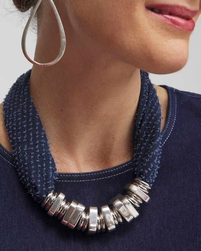 Women's Adjustable Denim Scarf Necklace - Blue Multi