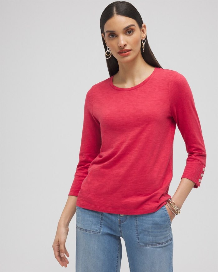 Women's 3/4 Sleeve Button Tee - Ginger Rose