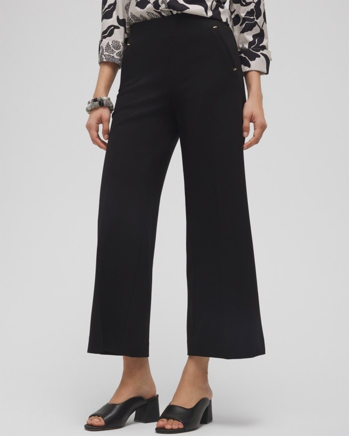 Women's Juliet Ponte Wide Leg Cropped Pants - Black