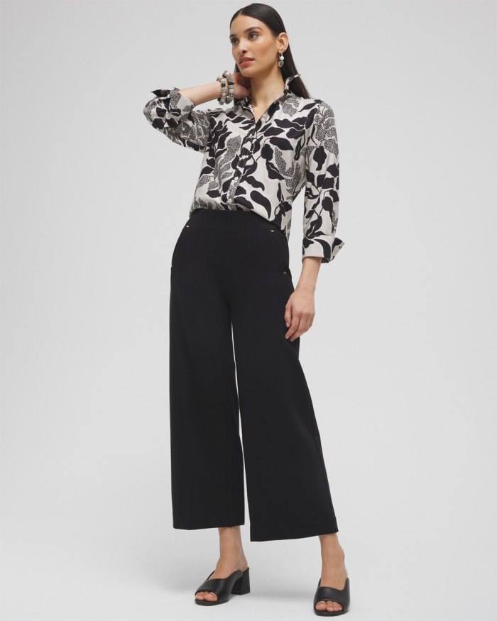 Women's Juliet Ponte Wide Leg Cropped Pants - Black