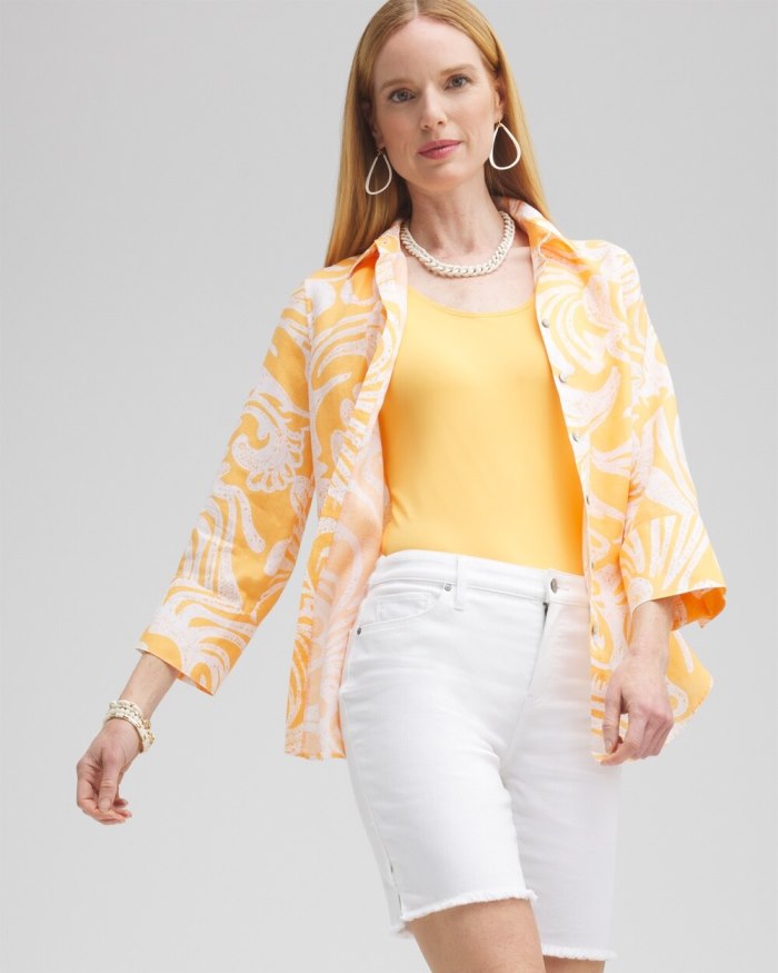 Women's No Iron Linen Scroll 3/4 Sleeve Shirt - Mango Sorbet