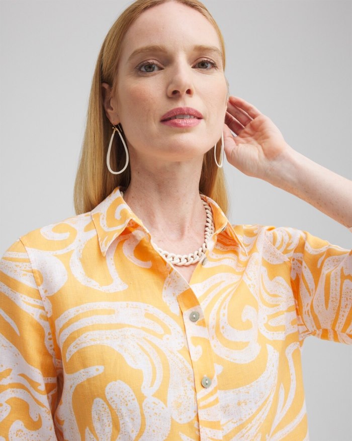 Women's No Iron Linen Scroll 3/4 Sleeve Shirt - Mango Sorbet