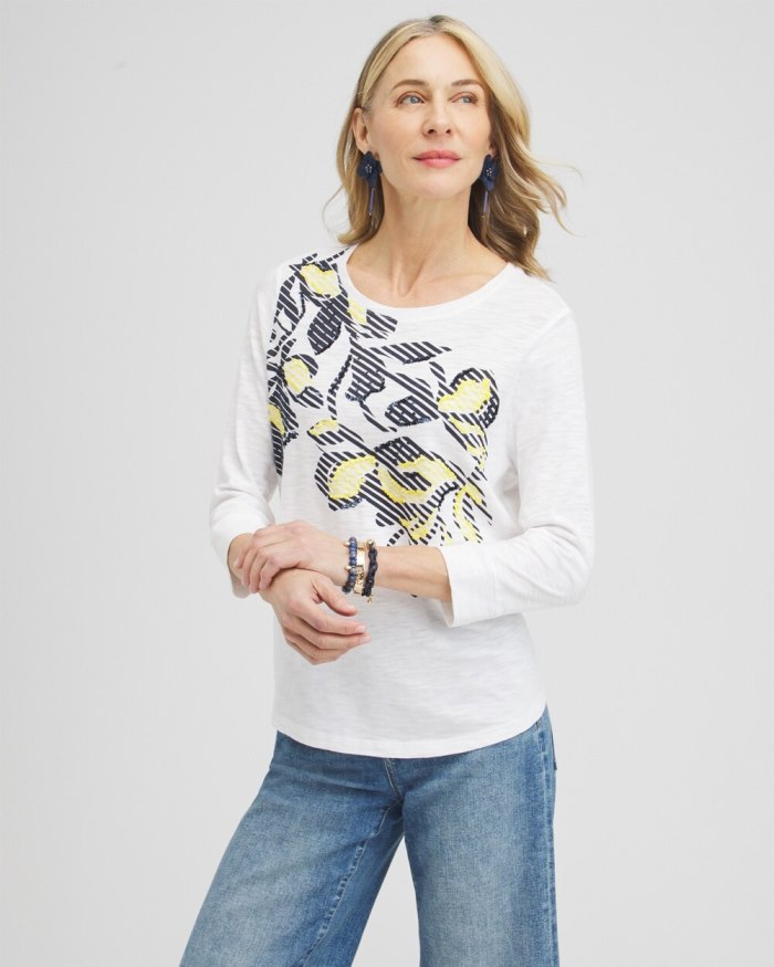 Women's Embroidered 3/4 Sleeve Tee - Alabaster