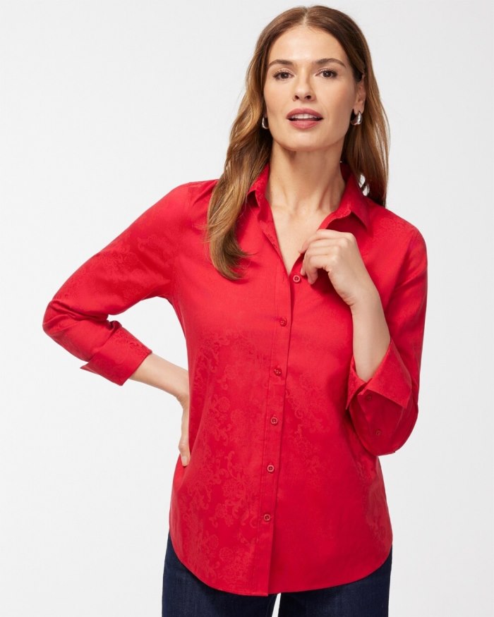 Women's No Iron Stretch Jacquard Print Shirt - Wild Poppy