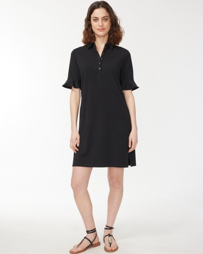 Women's Zenergy UPF Ruffle Sleeve Polo Dress - Black