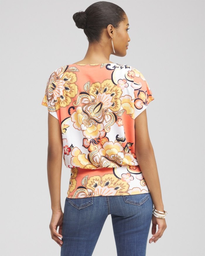 Women's Touch of Cool Floral Banded Hem Tee - Mango Sorbet