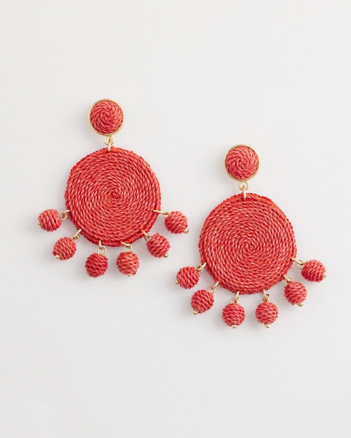 Women's No Droop Raffia Drop Earrings - Nectarine