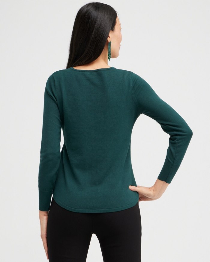 Women's Caviar Trim V-Neck Pullover Sweater - Enchanted Forest