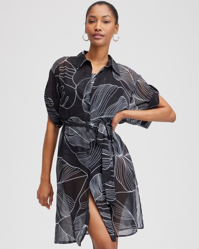 Women's Button Down Coverup - Black/White - Click Image to Close