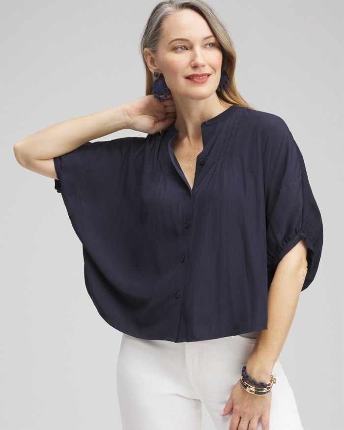 Women's Pintuck Dolman Sleeve Shirt - Classic Navy