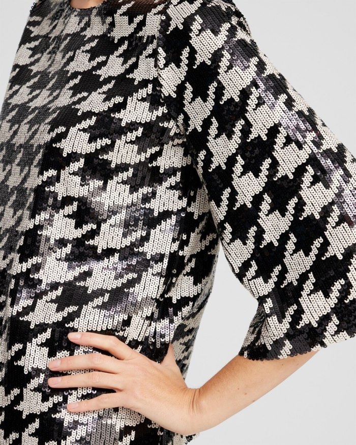 Women's Sequin Houndstooth Tee - Black