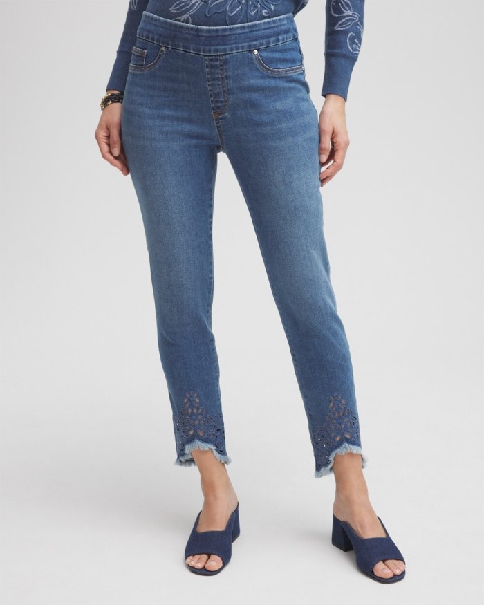 Women's Eyelet Tulip Hem Pull-on Ankle Jeggings - Aquaria Indigo