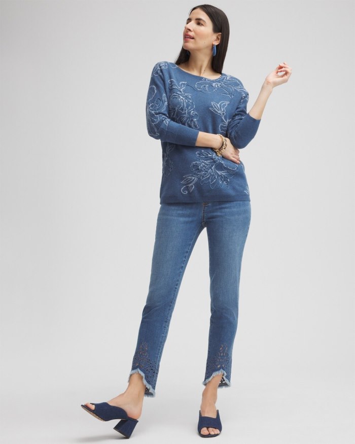 Women's Eyelet Tulip Hem Pull-on Ankle Jeggings - Aquaria Indigo