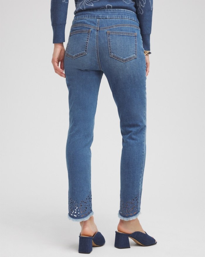 Women's Eyelet Tulip Hem Pull-on Ankle Jeggings - Aquaria Indigo