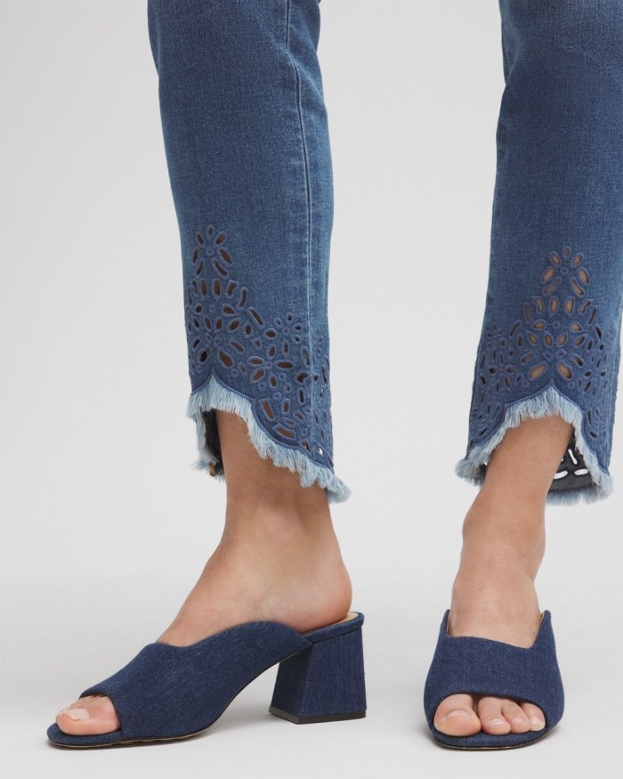 Women's Eyelet Tulip Hem Pull-on Ankle Jeggings - Aquaria Indigo