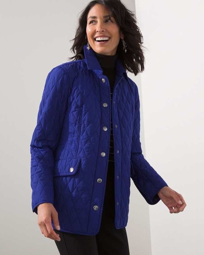 Women's Quilted Mid-Length Jacket - Seafaring Blue