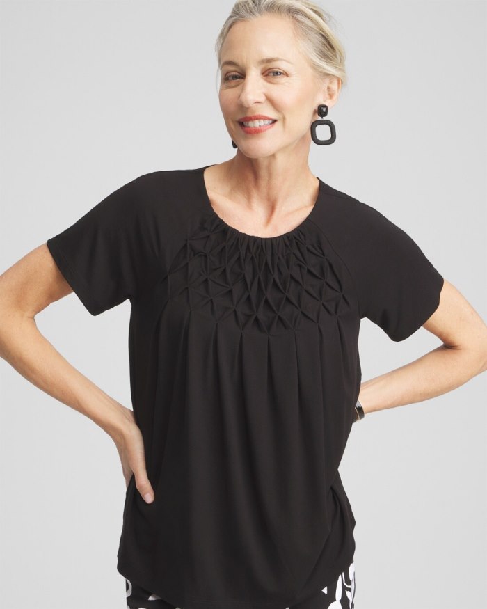 Women's Touch of Cool Smocked Top - Black - Click Image to Close