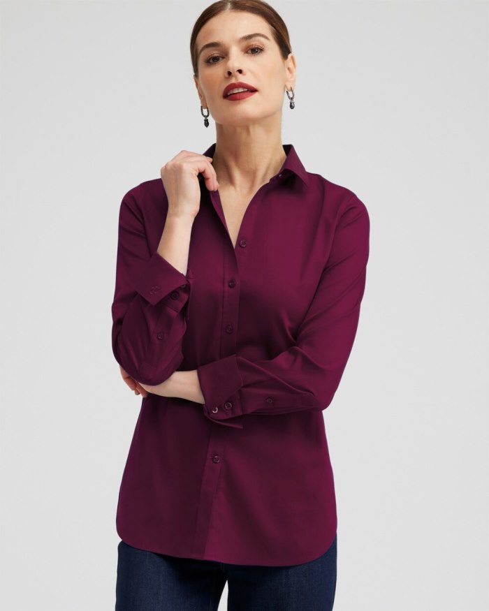 Women's No Iron Stretch Shirt - Deep Merlot - Click Image to Close