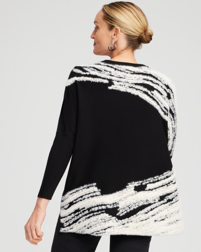 Women's Cashmere Blend Jacquard Sweater Poncho - Black