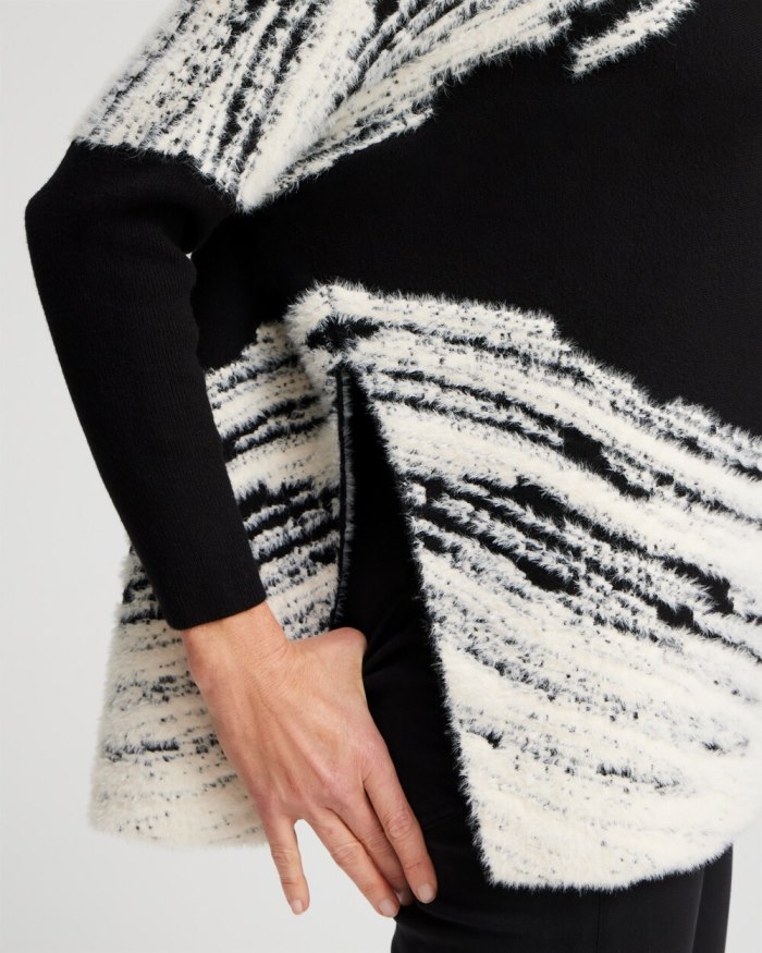 Women's Cashmere Blend Jacquard Sweater Poncho - Black