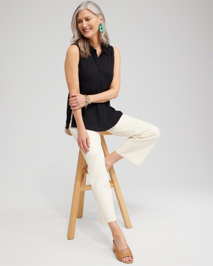 Women's Collared Tunic Tank - Alabaster