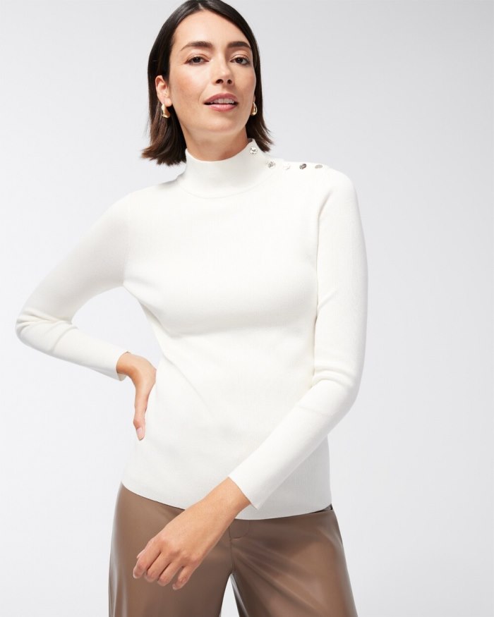 Women's ECOVERO Mock Neck Sweater - Ecru - Click Image to Close