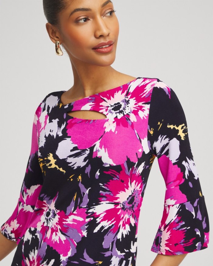 Women's Travelers Floral Keyhole Top - Magenta Rose