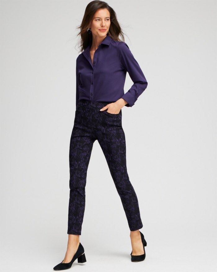 Women's Brigitte Floral Ankle Pants - Black And Purple