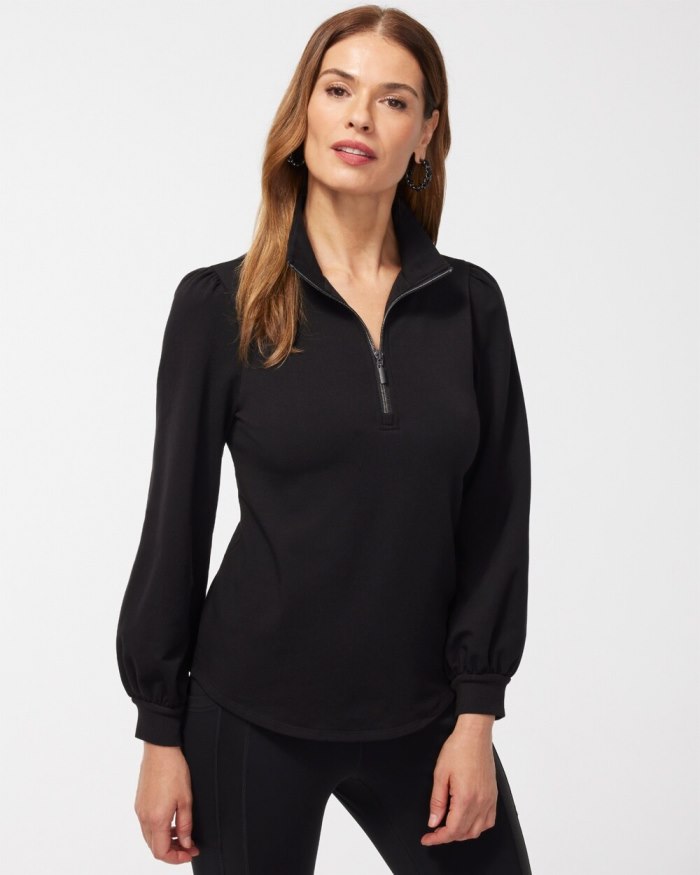 Women's Zenergy French Terry Half Zip Pullover - Black - Click Image to Close