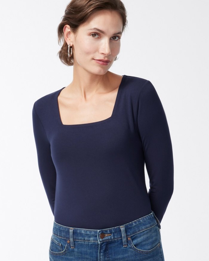 Women's Touch of Cool Square Neck Tee - Classic Navy - Click Image to Close