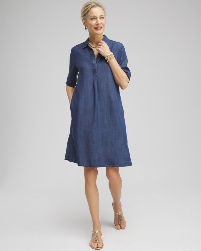 Women's Elbow Sleeve Popover Shirt Dress - Marina Bay Indigo