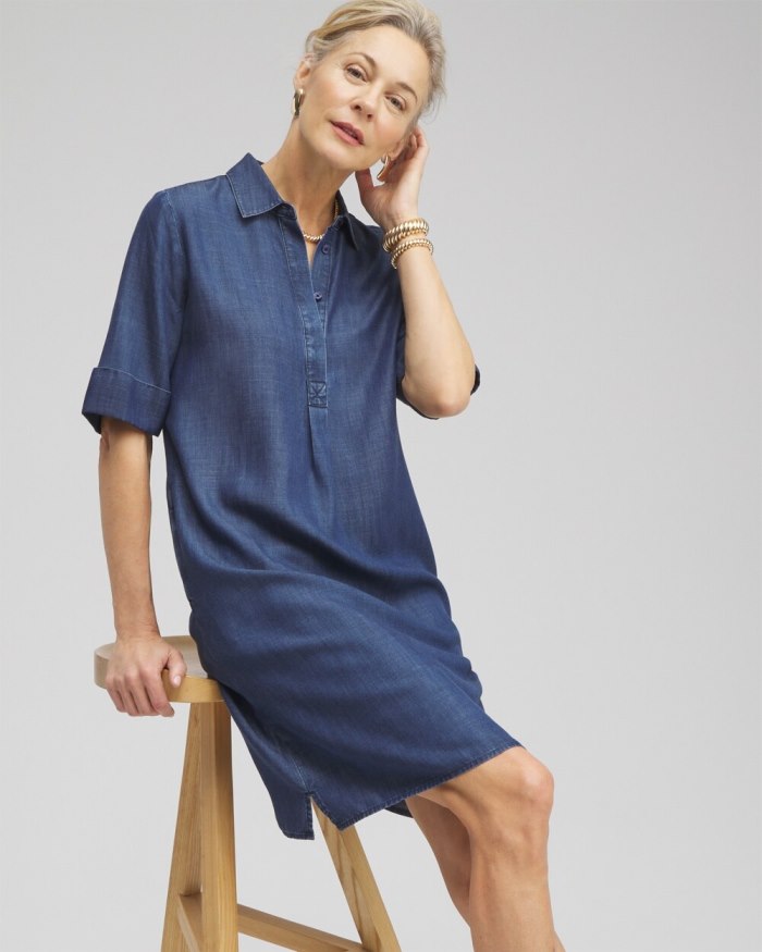 Women's Elbow Sleeve Popover Shirt Dress - Marina Bay Indigo