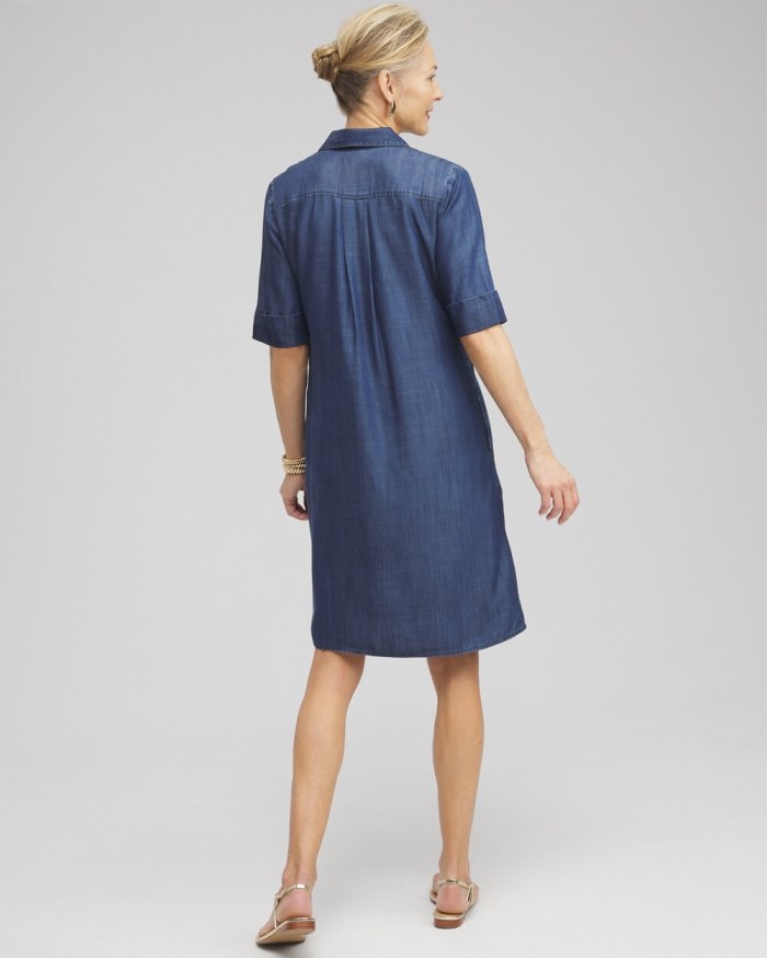 Women's Elbow Sleeve Popover Shirt Dress - Marina Bay Indigo