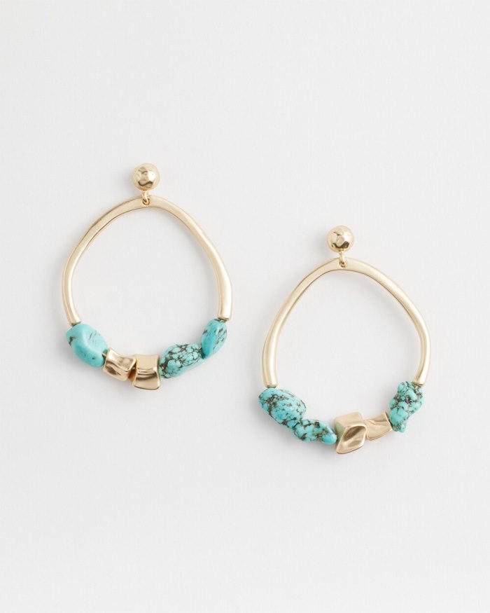 Women's No Droop Turquoise Drop Hoops - Turq - Click Image to Close