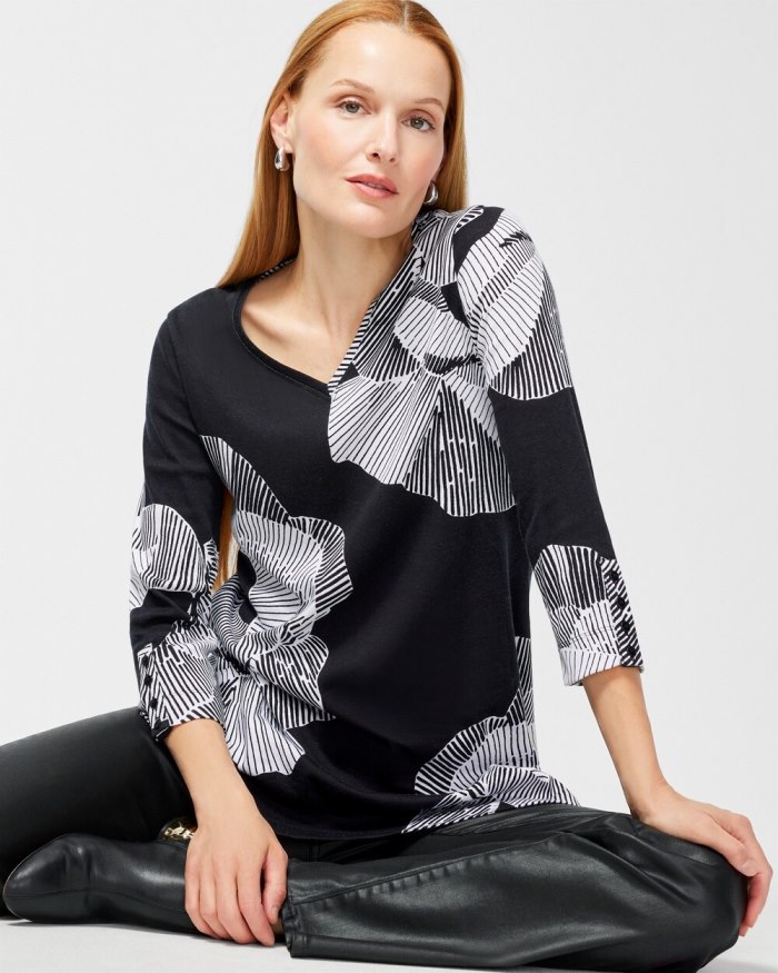 Women's Pima Floral Everyday Button Tunic - Black