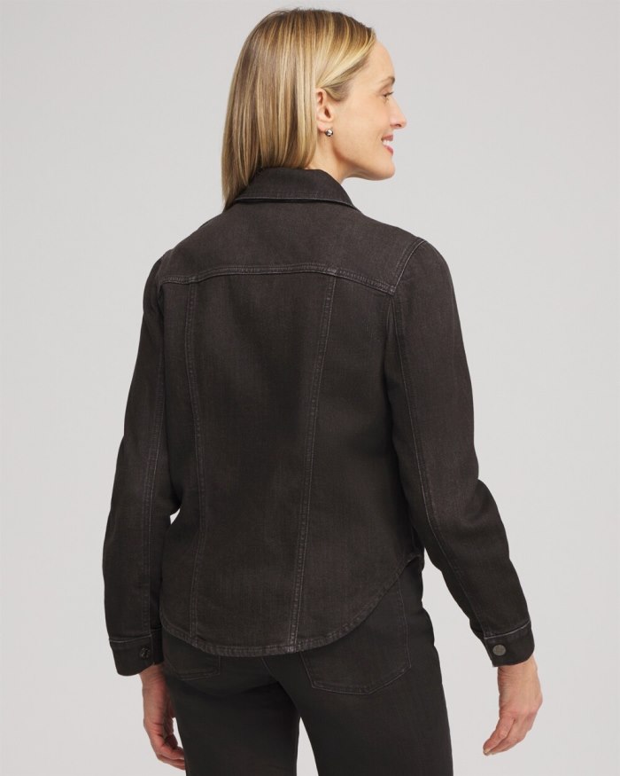 Women's Cropped Shirttail Denim Jacket - Black Oak Wash