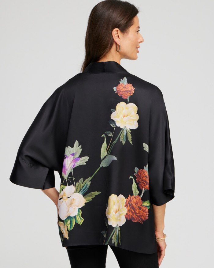 Women's Floral Short Kimono - Black