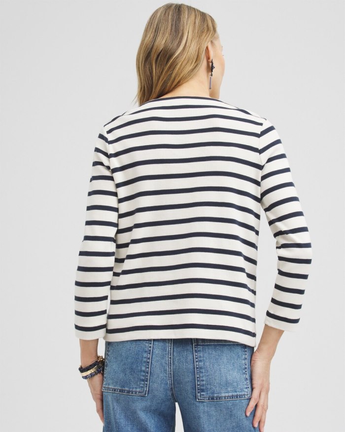 Women's Striped Notch Neck Top - Classic Navy