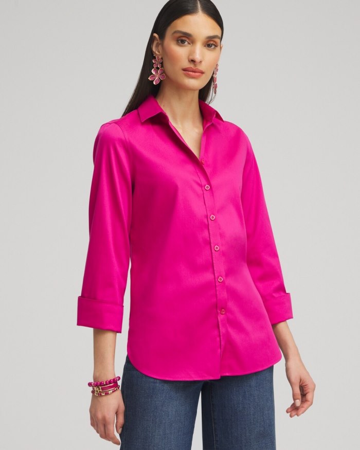 Women's No Iron 3/4 Sleeve Stretch Shirt - Soft Slate - Click Image to Close