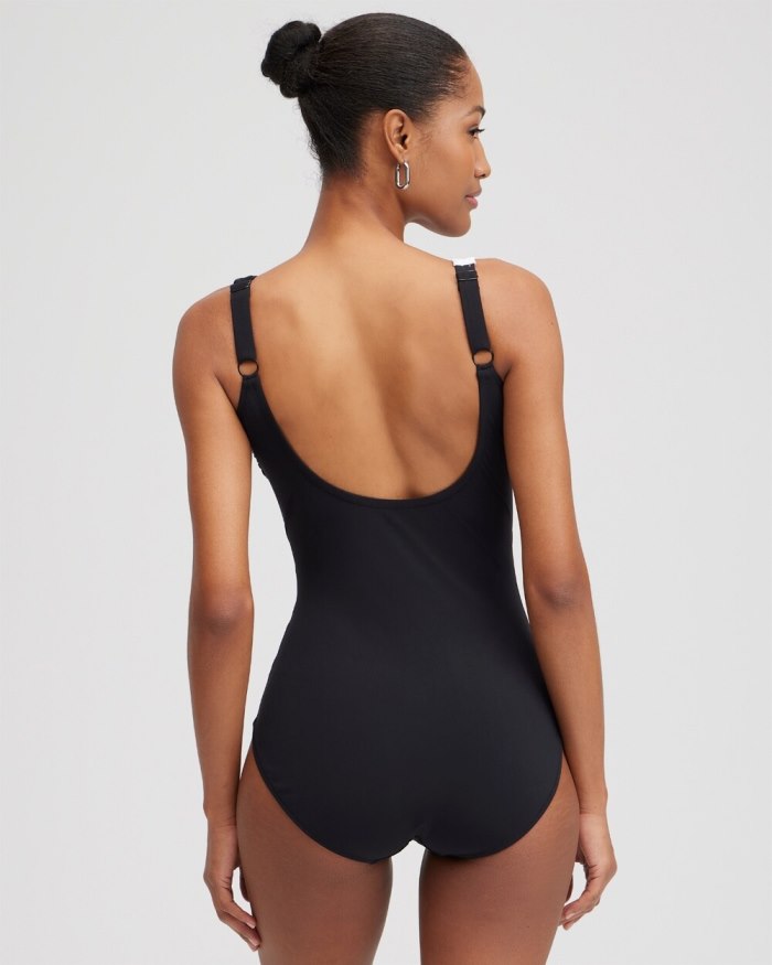 Women's V-neck One Piece Swimsuit - Black/White