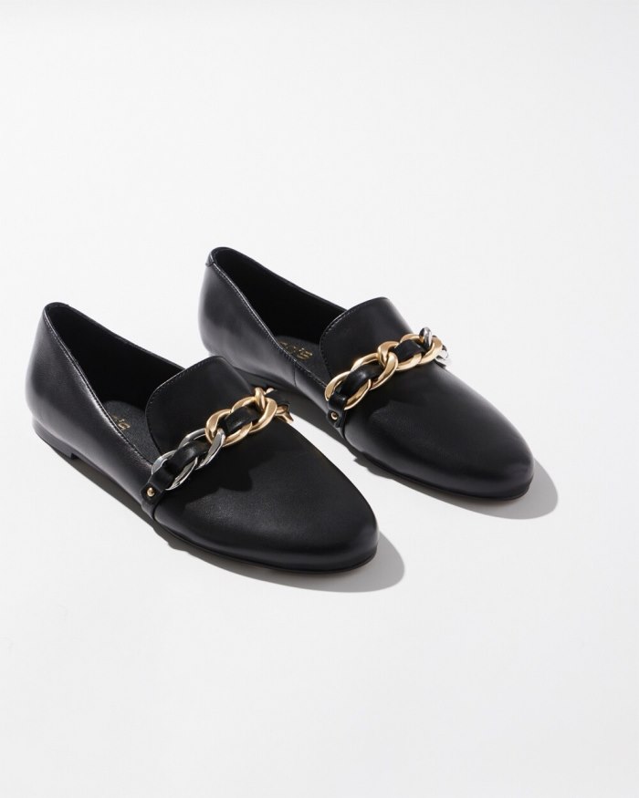 Women's Black Leather Loafers - Black - Click Image to Close