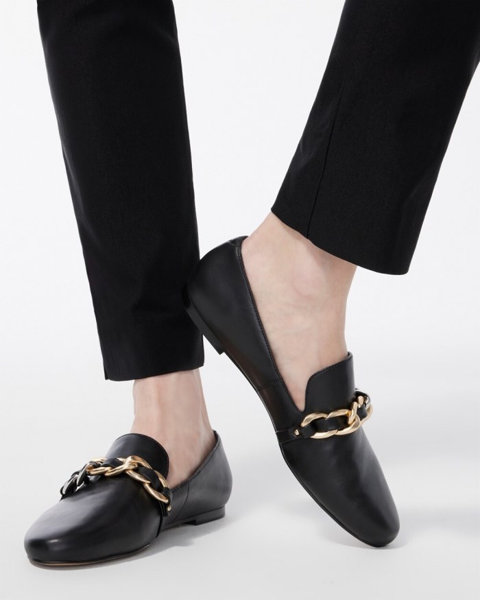 Women's Black Leather Loafers - Black