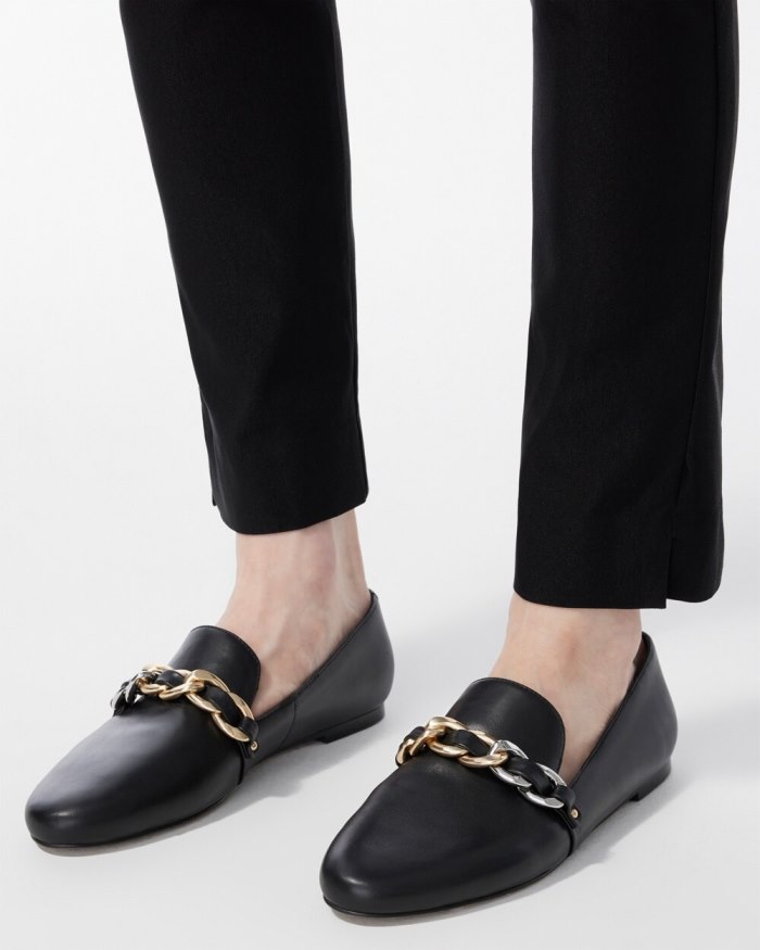 Women's Black Leather Loafers - Black