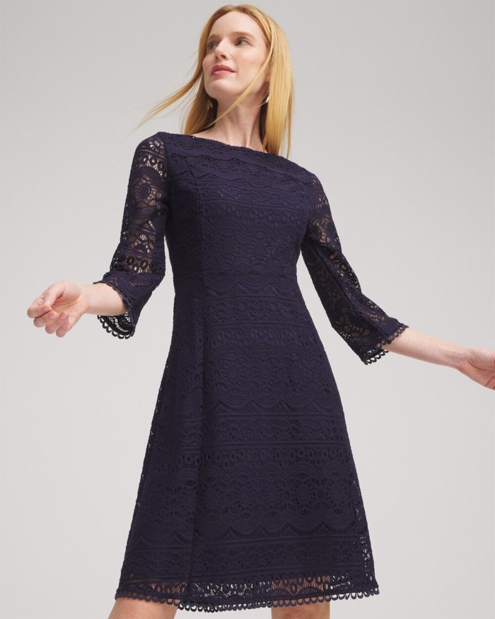 Women's Lace Fit & Flare Dress - Classic Navy - Click Image to Close