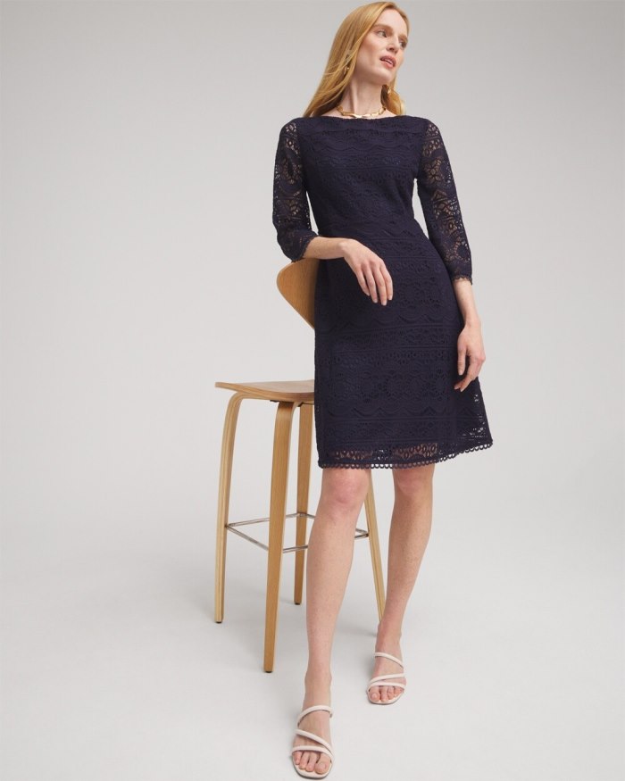 Women's Lace Fit & Flare Dress - Classic Navy